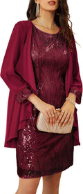 GRACE KARIN Women's Sequin Two Piece Knee-Length Dress - Jacket Set