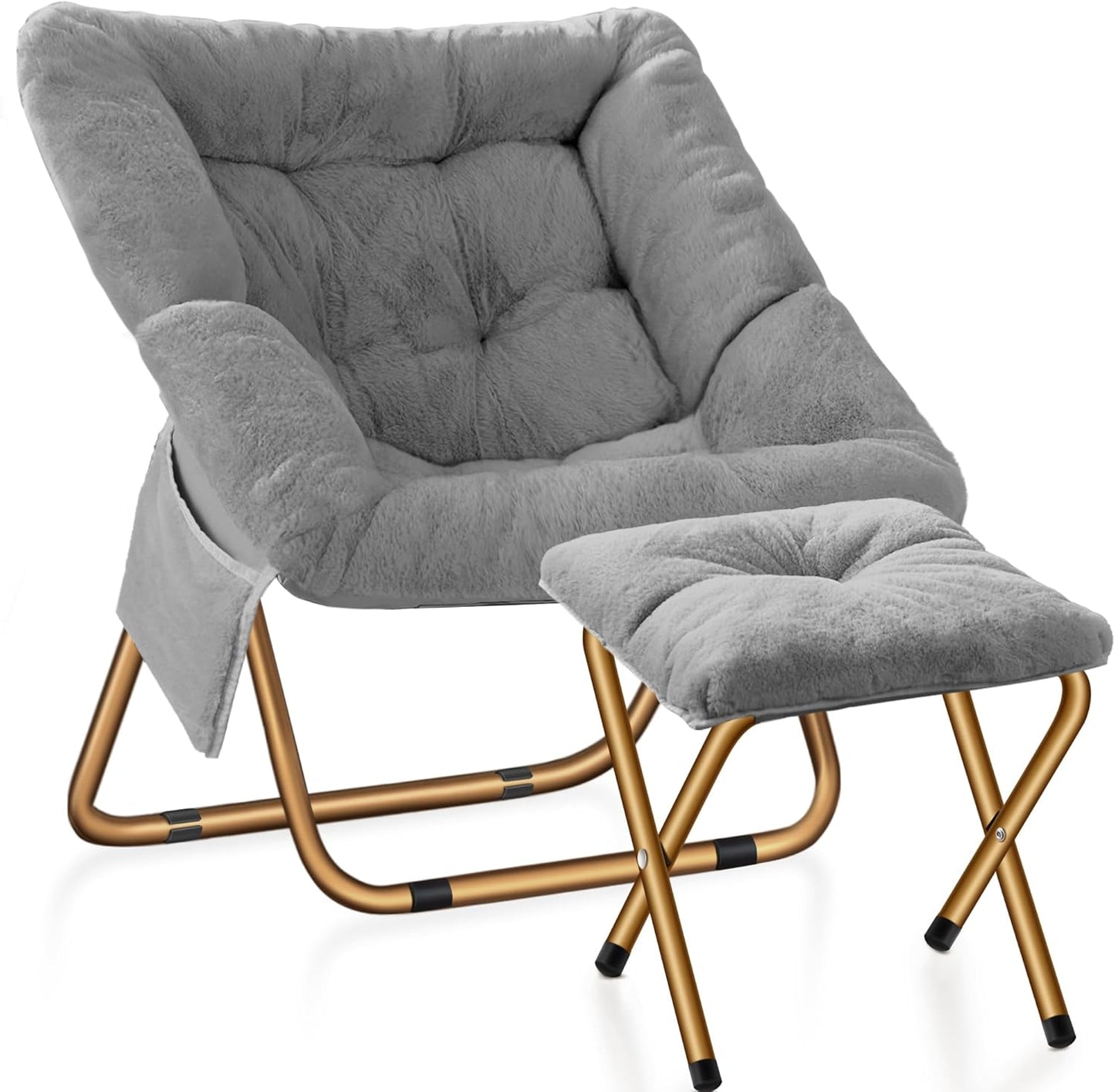 Comfy Saucer Chair for Living Room, Soft Faux Fur Lounge Chair