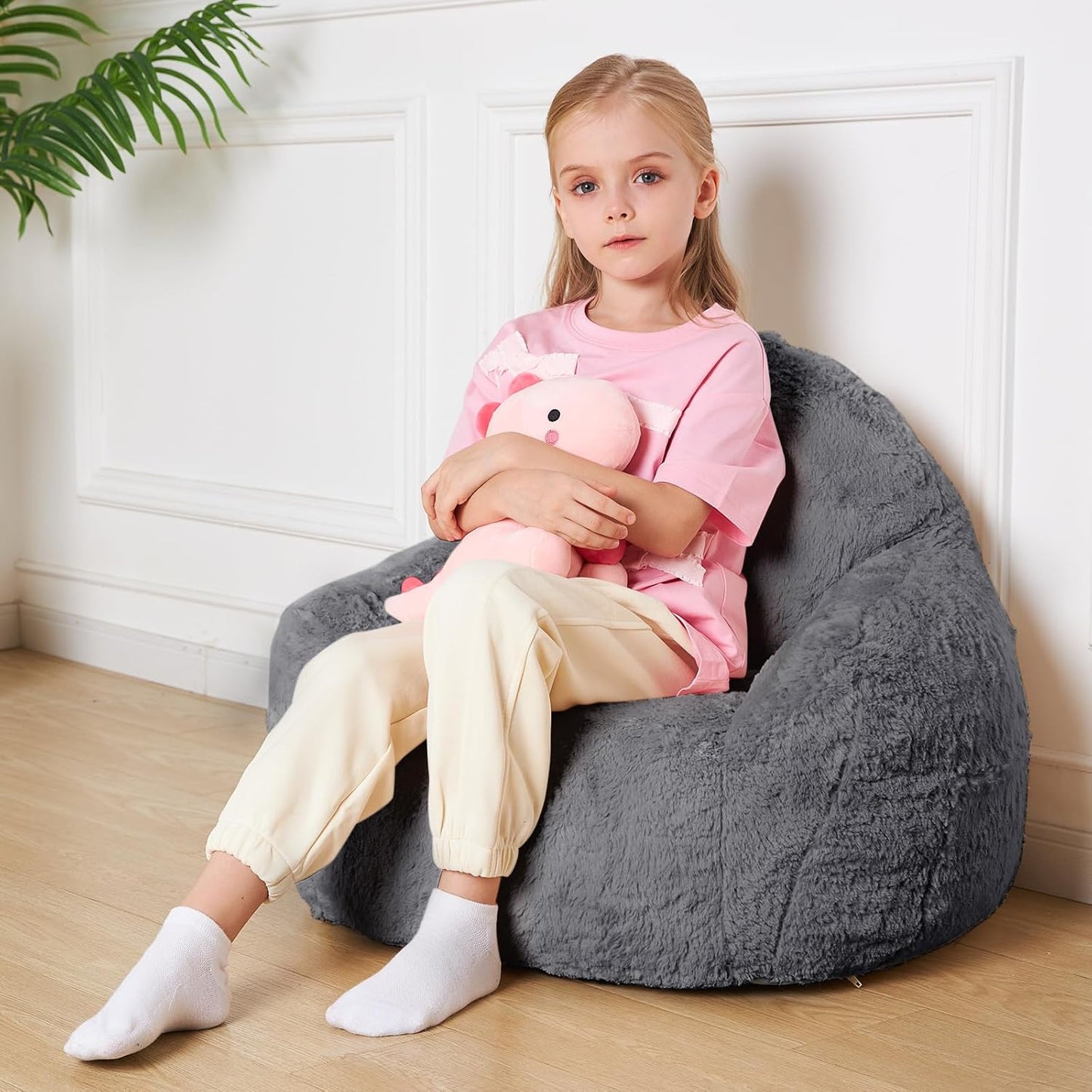 Oversized Fluffy Bean Bag Chair for Kids, Cozy Armrests, High Density Foam, INFBLUE