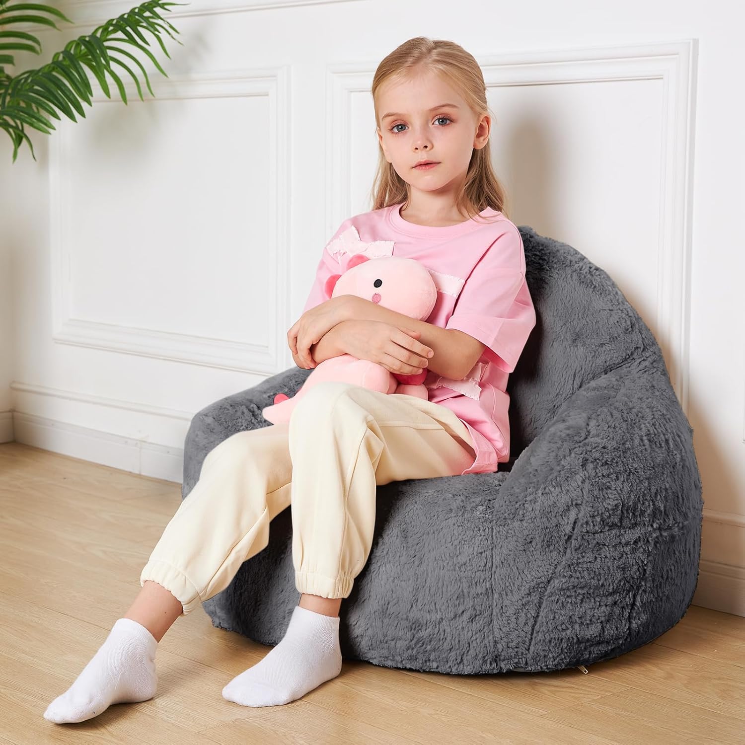 Oversized Fluffy Bean Bag Chair for Kids, Cozy Armrests, High Density Foam, INFBLUE