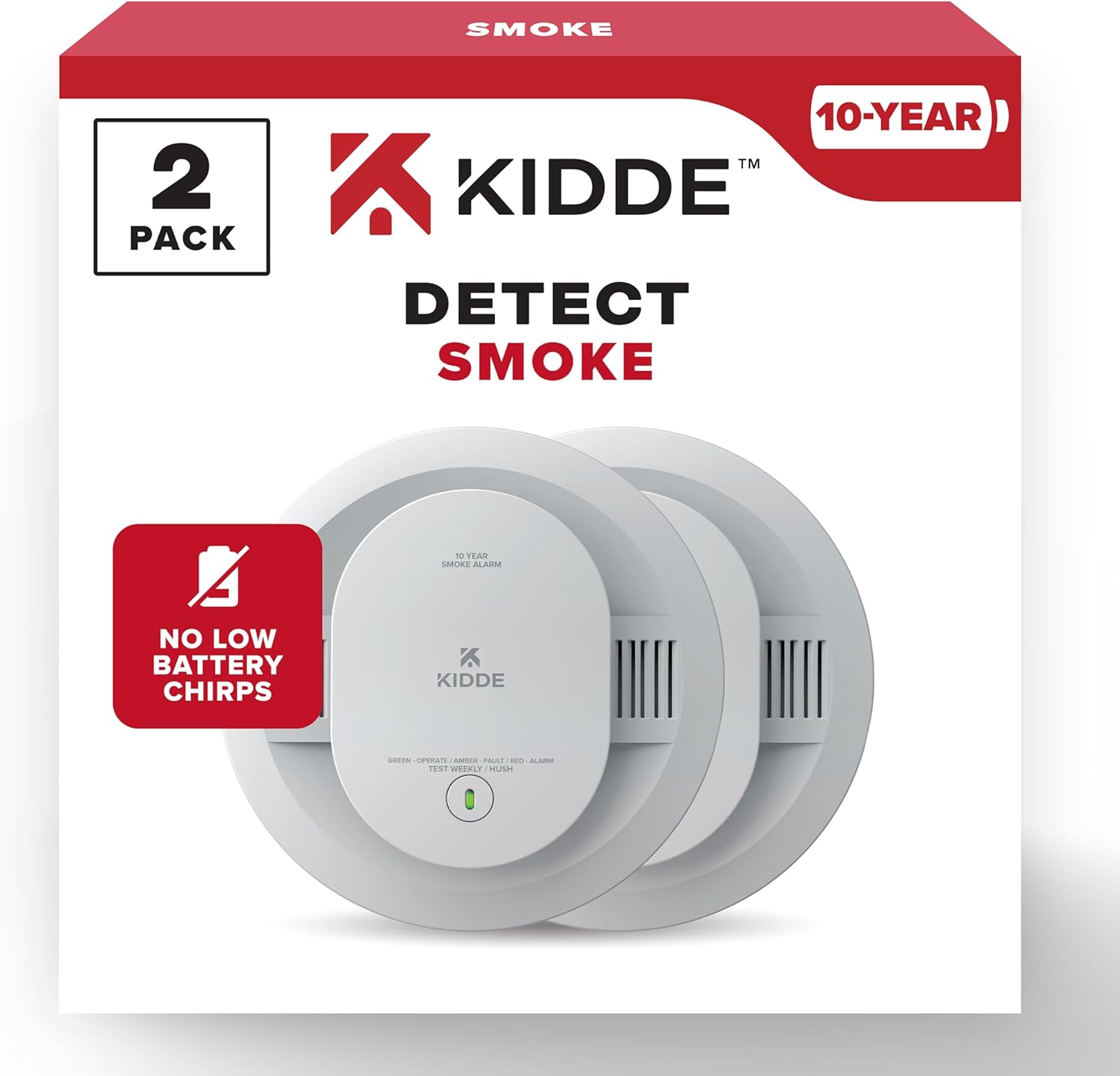 Kidde Smoke Detector with 10-Year Battery and LED Indicators