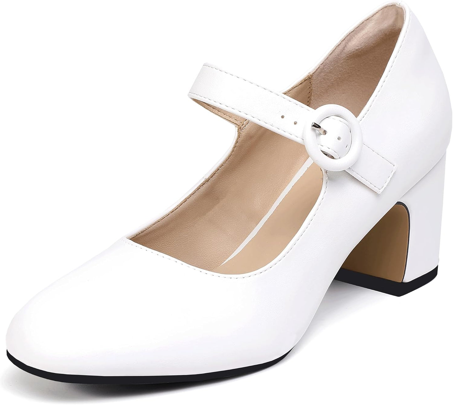 IDIFU Mary Jane Pumps Closed Toe Chunky Block Dress Shoes