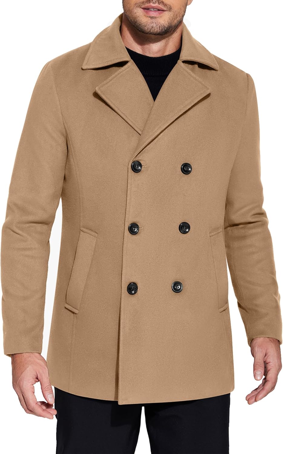 Men's Double Breasted Pea Coat for Stylish Winter Wear