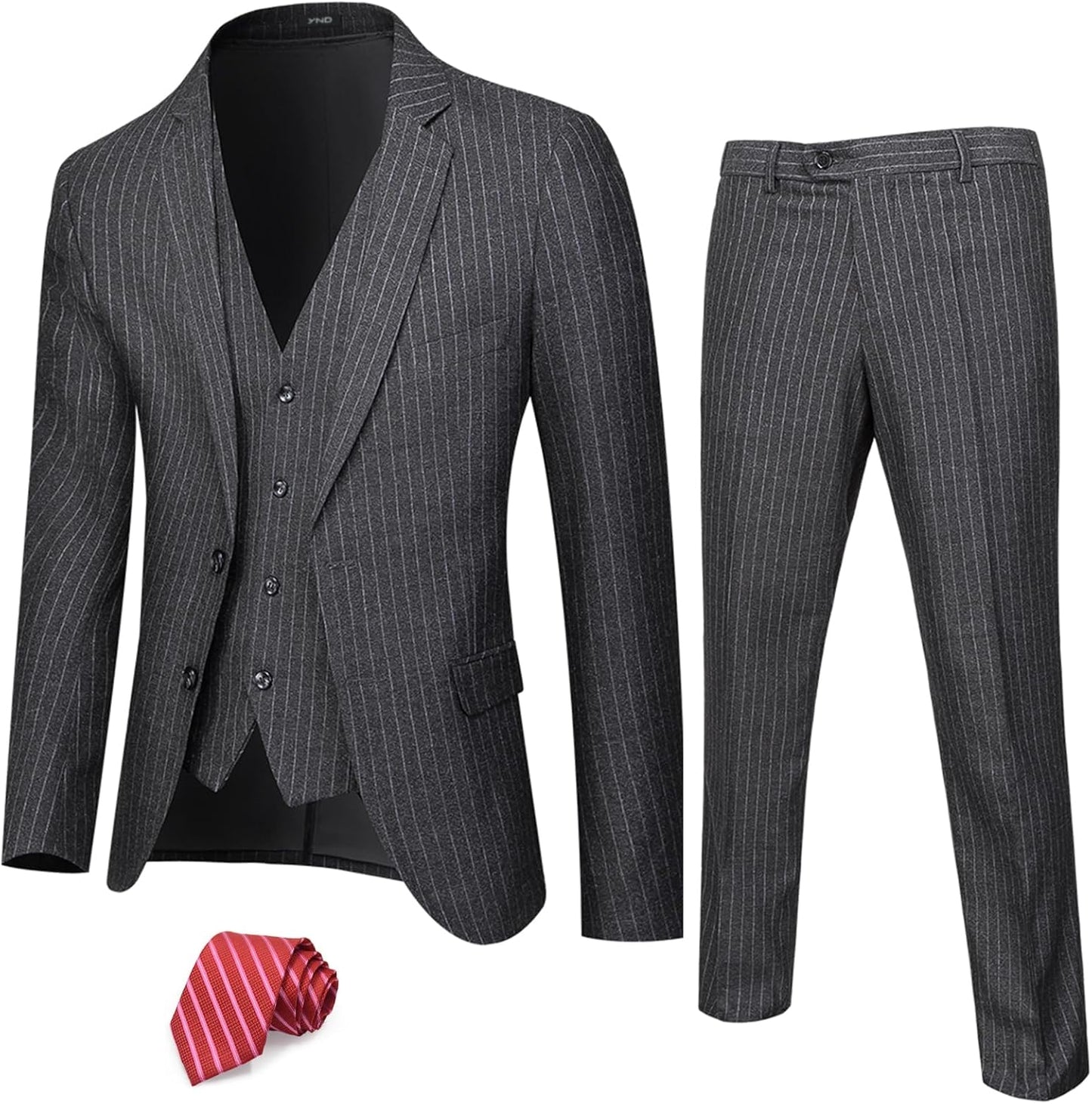 YND Men's 3 Piece Suit Set with Tie for Business and Weddings