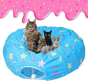 LUCKITTY Large Cat Donut Tunnel Bed for Cats and Small Dogs