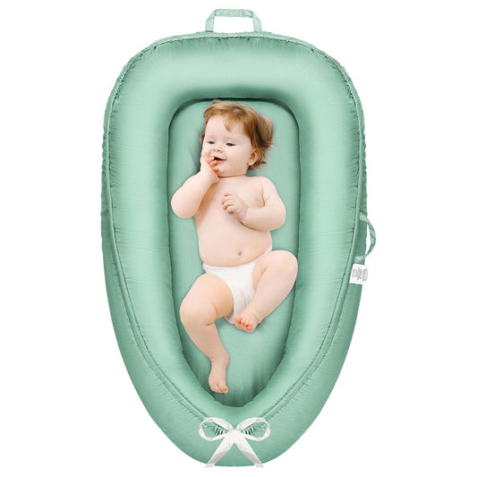 Breathable Baby Lounger Pillow - Cozy Infant Nest for 0-24 Months, Green