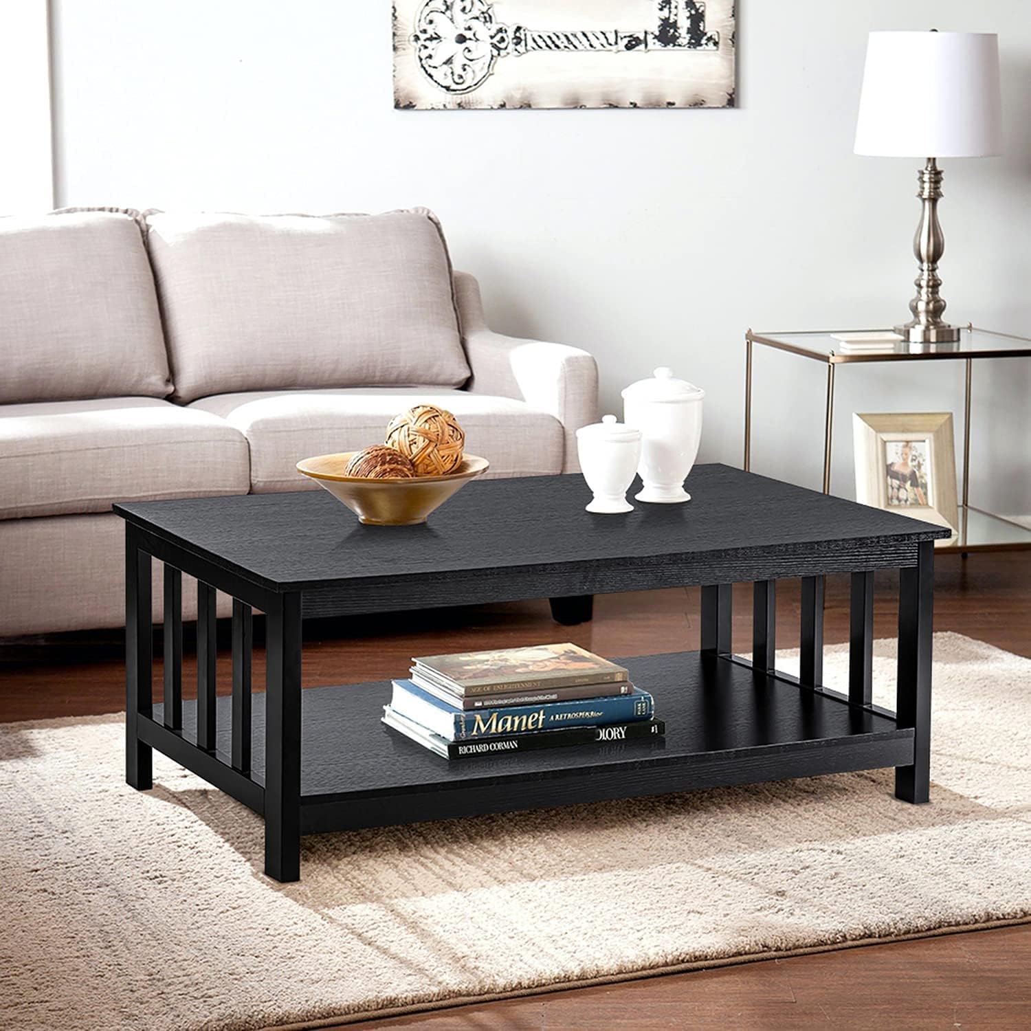ChooChoo Mission Coffee Table with Shelf for Living Room Decor