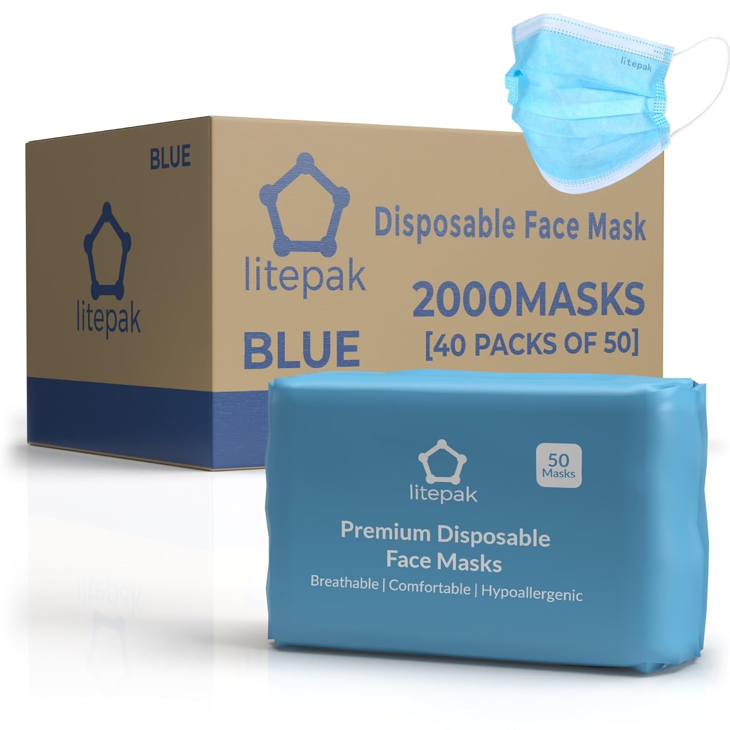 Litepak 2,000 Disposable Face Masks - Comfortable and Breathable