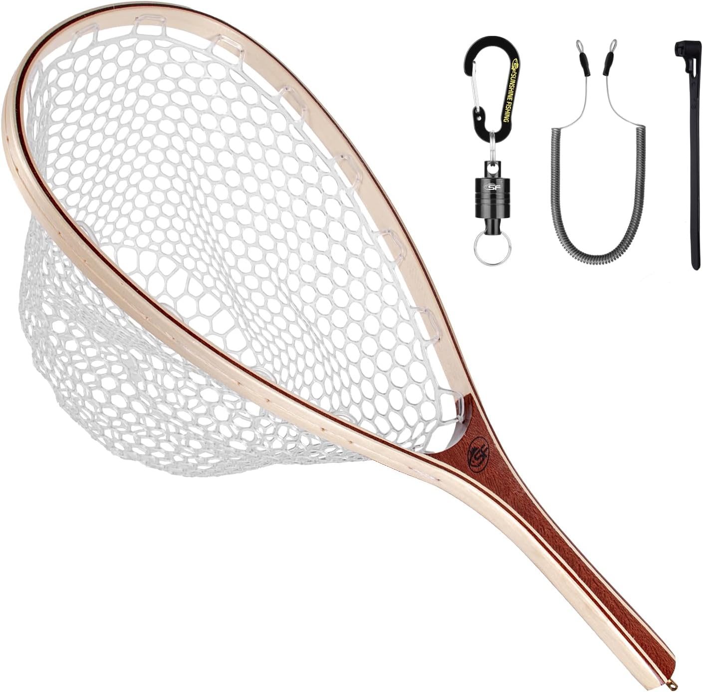 SF Fly Fishing Landing Net with Soft Rubber Mesh for Trout