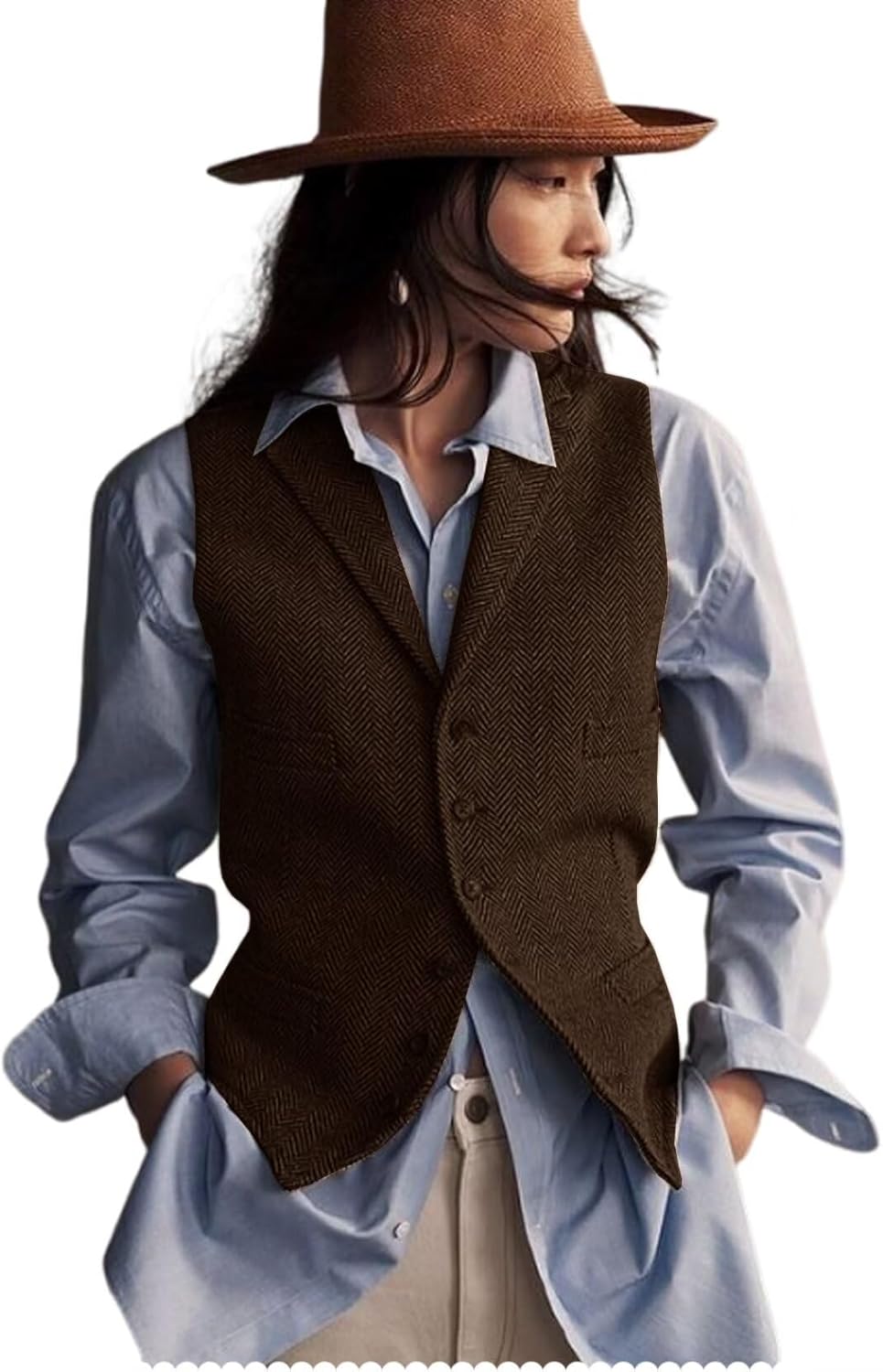 Womens Herringbone Tweed Waistcoat for Stylish Office Wear