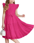 Tween Girls Ruffle Sleeve A Line Summer Dress - Elegant Tiered Fit