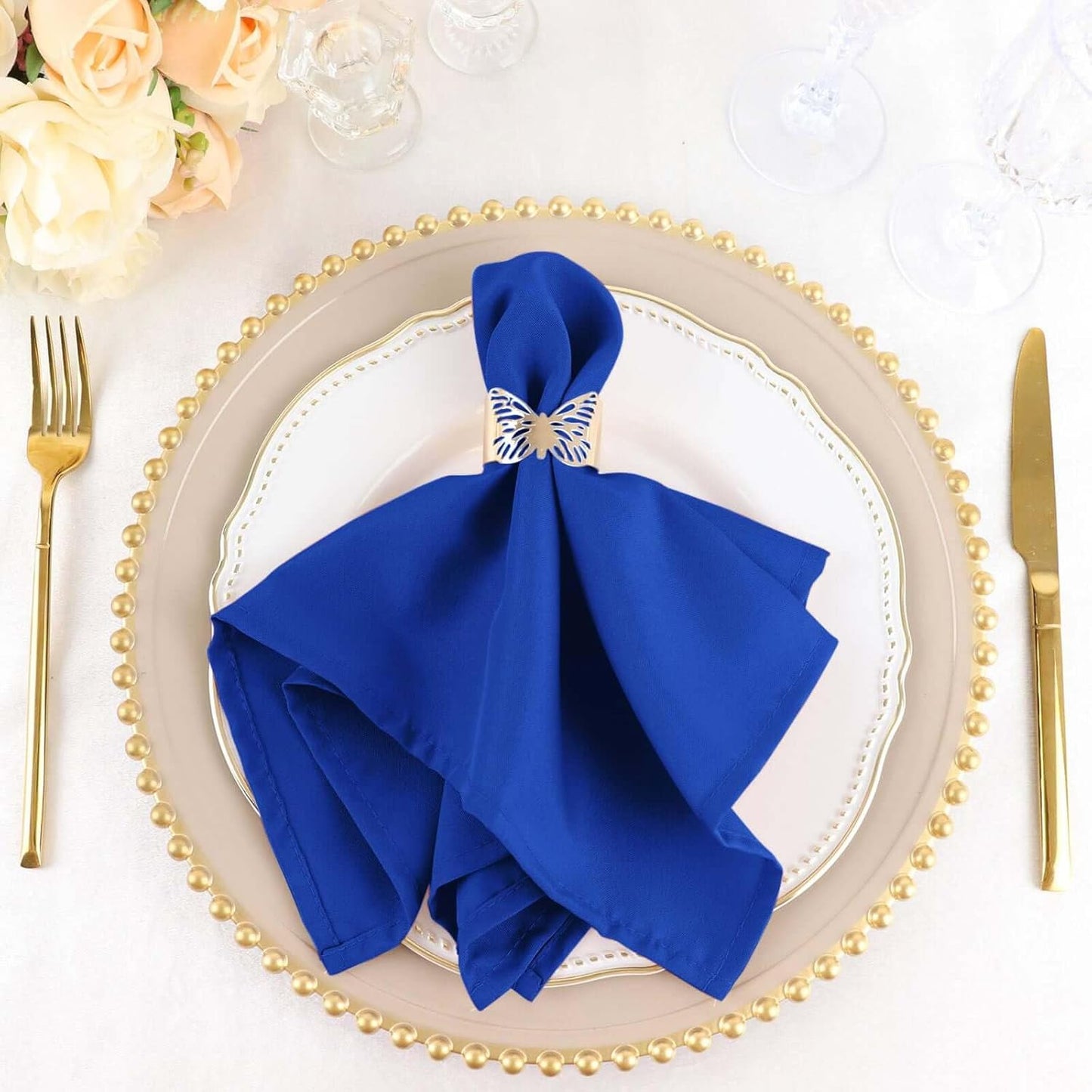 Royal Blue Seamless Dinner Napkins Set of 100 for Events