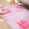 Area Rug Washable Pink Rug 5x7 - Modern Abstract Low Pile Rug