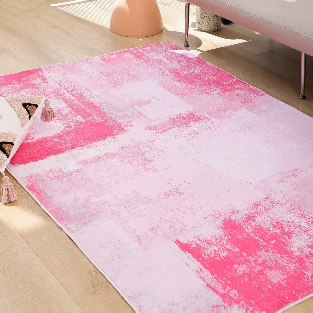 TRUEDAYS Pink Washable 5x7 Area Rug - Soft Non-Slip Indoor Carpet