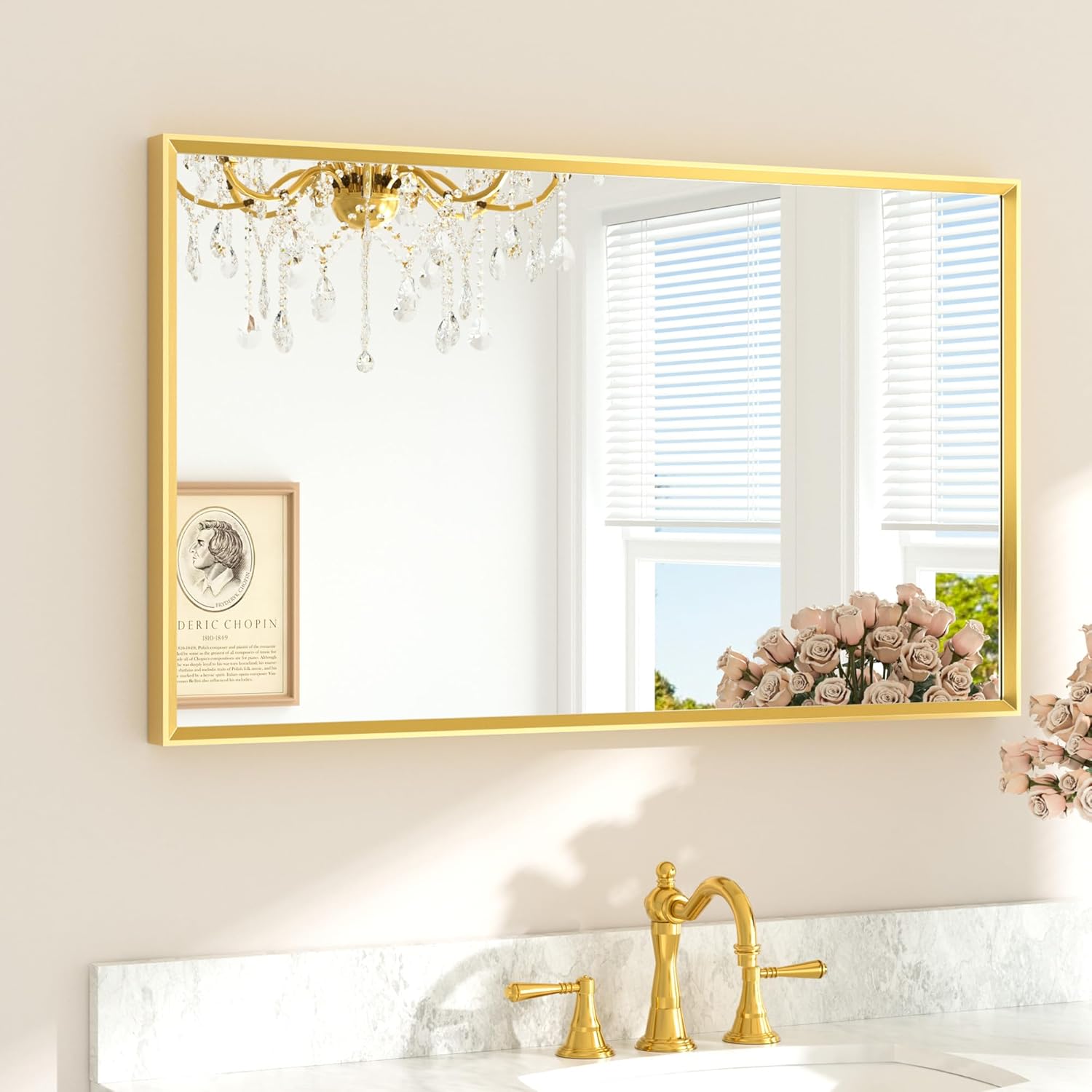 Brushed Gold Vanity Mirror for Bathroom - Elegant 40 x 24 in