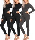 Ekouaer 3 Sets Thermal Underwear for Women - Warm Fleece Lined Base