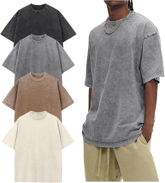 Oversized Tshirts for Men Acid Wash Vintage Cotton Heavyweight Tees