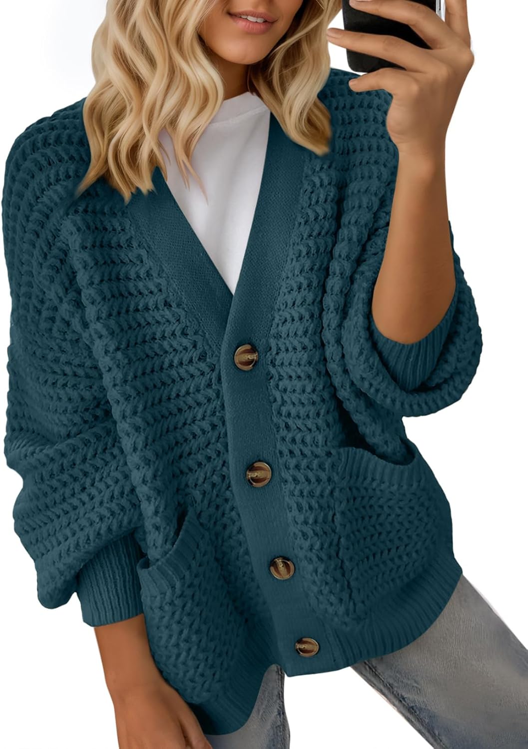 Dokotoo Women's Open Front Long Sleeve Chunky Knit Cardigan