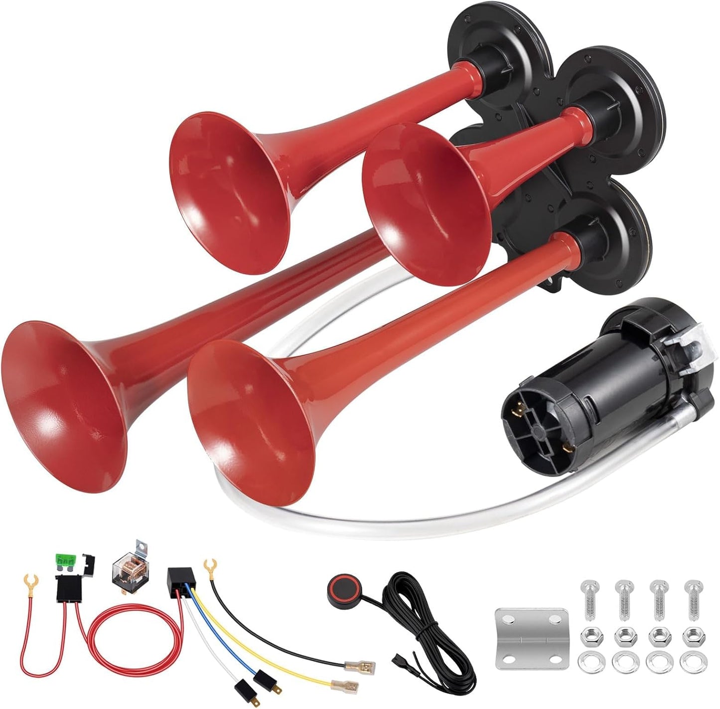 Car Horn 4 Trumpet Train Horn Kit for 12v Vehicle Loud Sound
