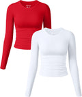 OQQ Womens Long Sleeve Ruched Crew Neck Fitted Tee - Comfortable Fit
