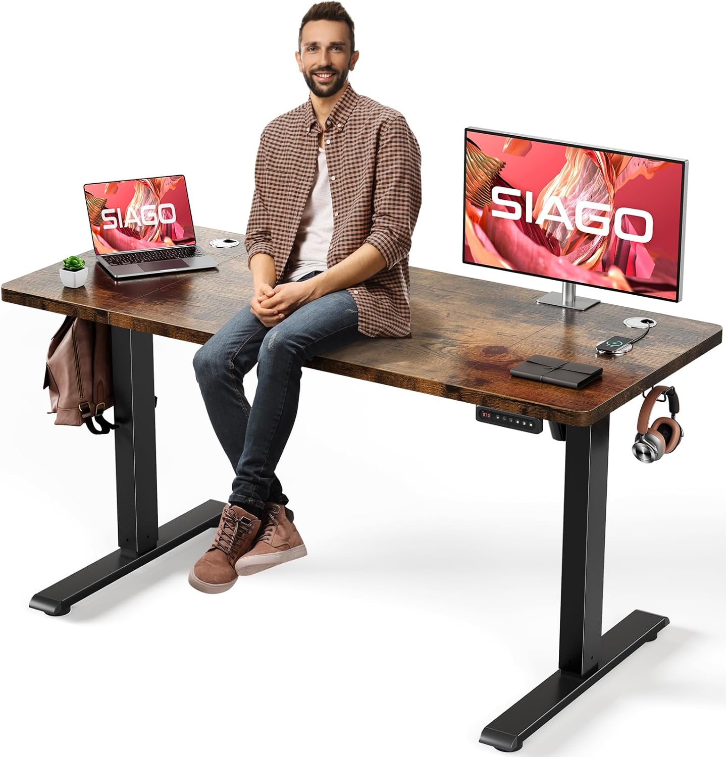 SIAGO Electric Standing Desk Adjustable - 55 x 24 Inch Sit Stand