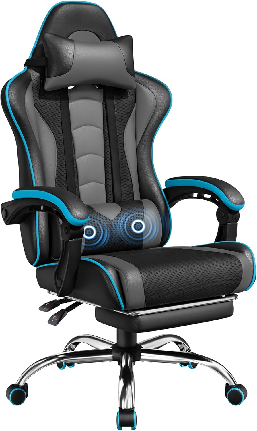Yaheetech Gaming Chair with Massage Lumbar Support and Footrest