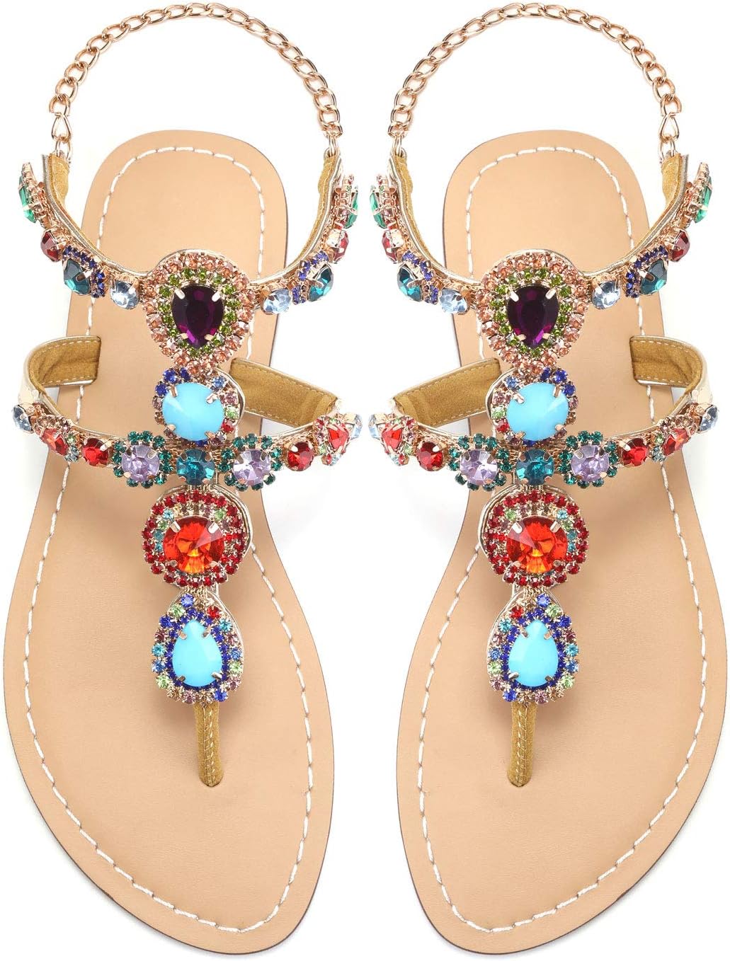Women's Rhinestone Flat Sandals for Summer Beach Fun