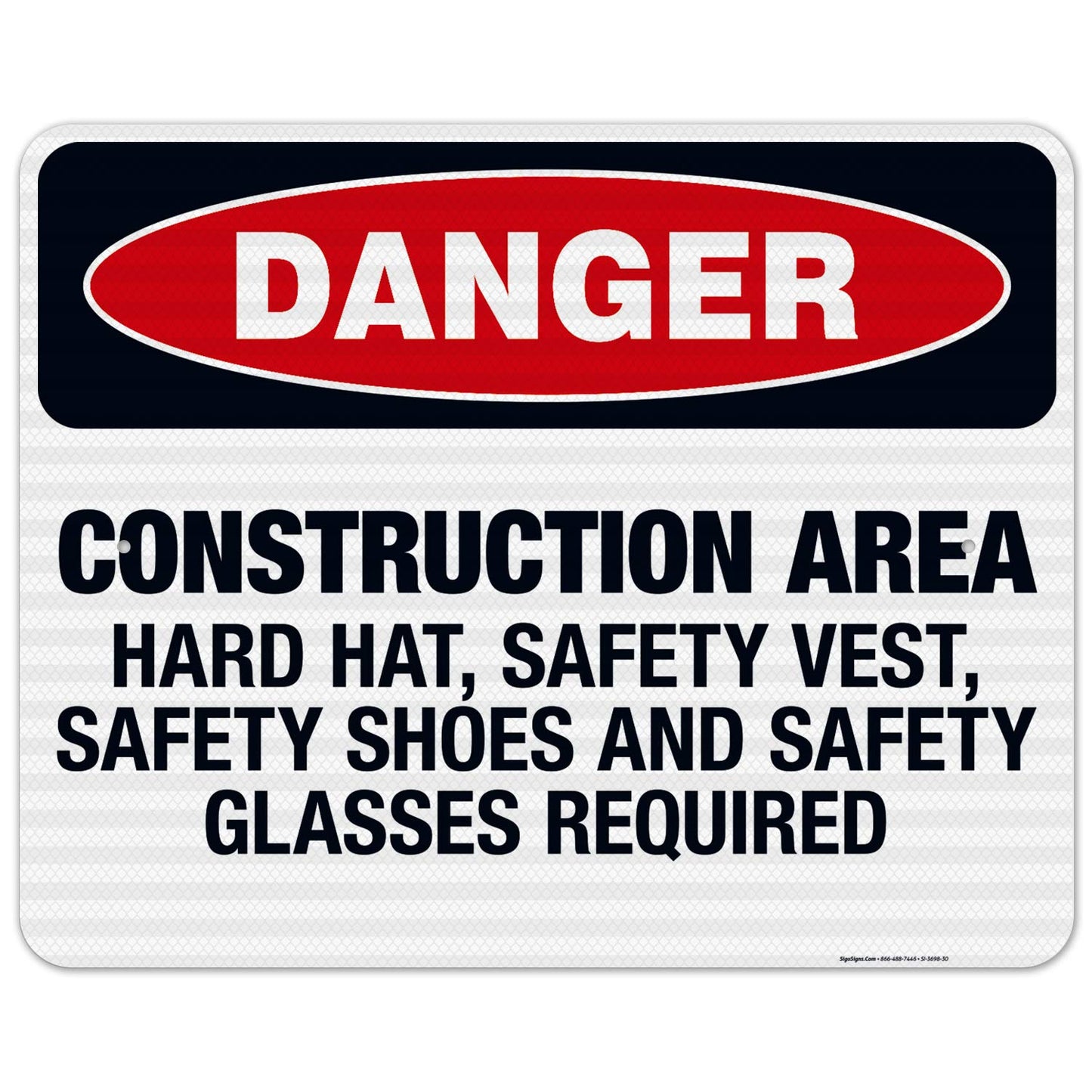 Construction Area Sign, OSHA Danger Sign, 24x30 in Reflective