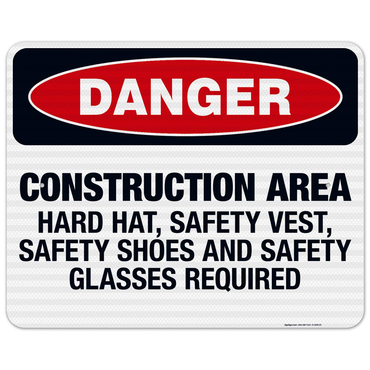 Construction Area Sign, OSHA Danger Sign, 24x30 in Reflective