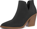 Women Ankle Boots Slip On Cutout Pointed Toe Mid Heel Booties