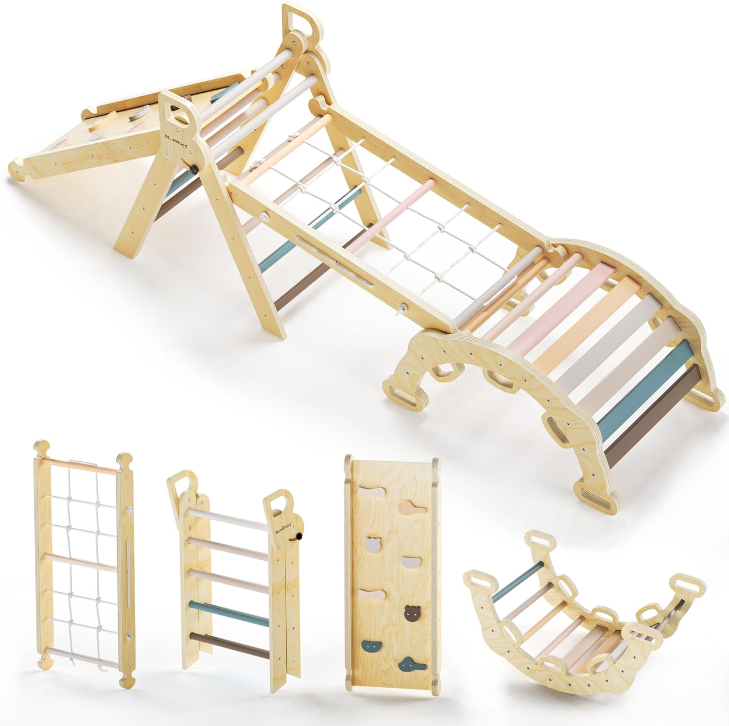 BlueWood 2025 8-in-1 Pikler Triangle Climbing Set for Kids