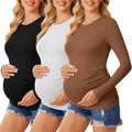 Ekouaer Maternity Shirts 3-Pack - Soft Crew Neck Pregnancy Tops