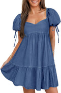 Denim Dress for Women Puff Short Sleeve Jean Dresses Mini