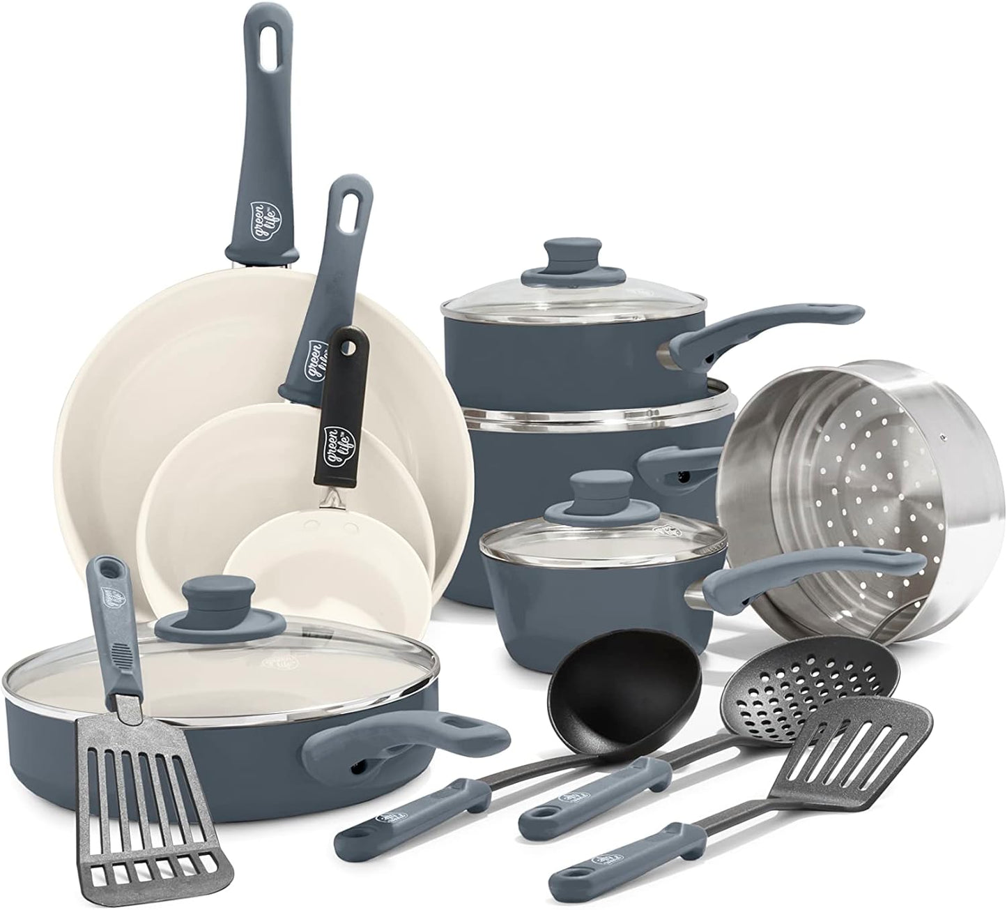 GreenLife Soft Grip 16 Piece Cookware Set for Healthy Cooking