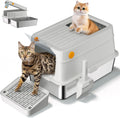 XL Stainless Steel Cat Litter Box with Easy-Open Lid - Spacious