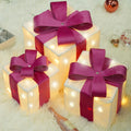 Lighted Gift Boxes Set of 3 Pink Bow - Plug-In LED Holiday Decor