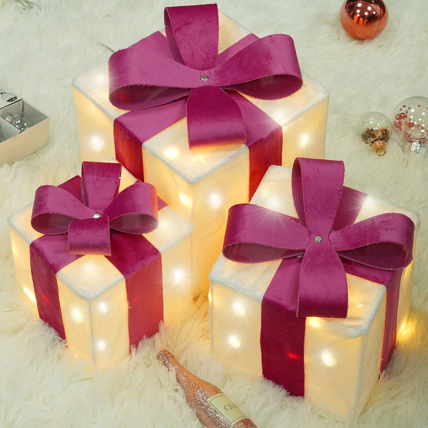Lighted Gift Boxes Set of 3 for Christmas and Valentine's Decor
