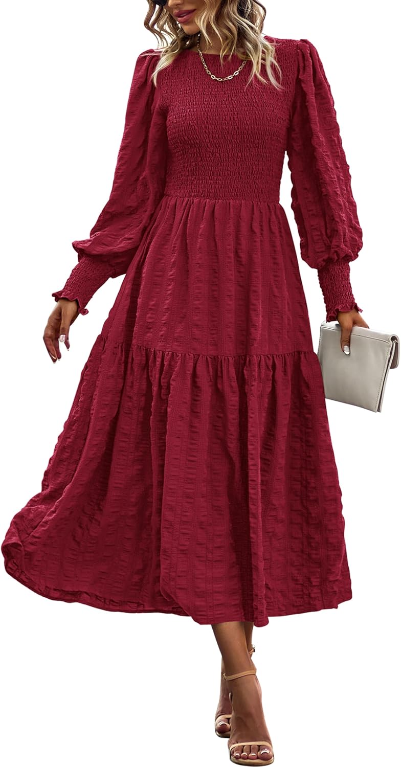 PRETTYGARDEN Women Puff Long Sleeve Maxi Dress for Spring 2025
