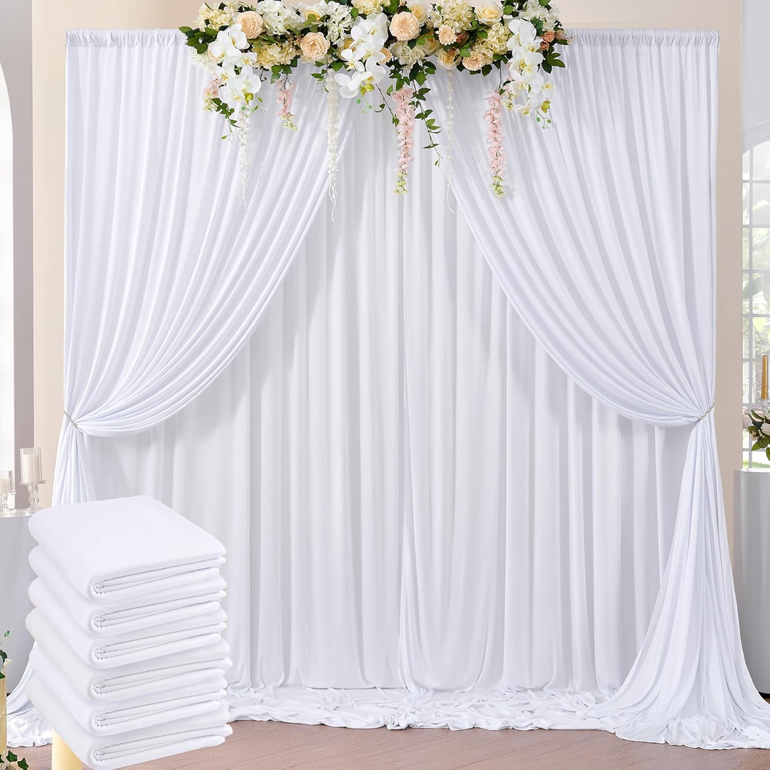 30ftx8ft Wrinkle Free White Backdrop Curtains for Events