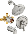 Tub Shower Faucet Set with Valve and 6in Shower Head - Brushed Nickel