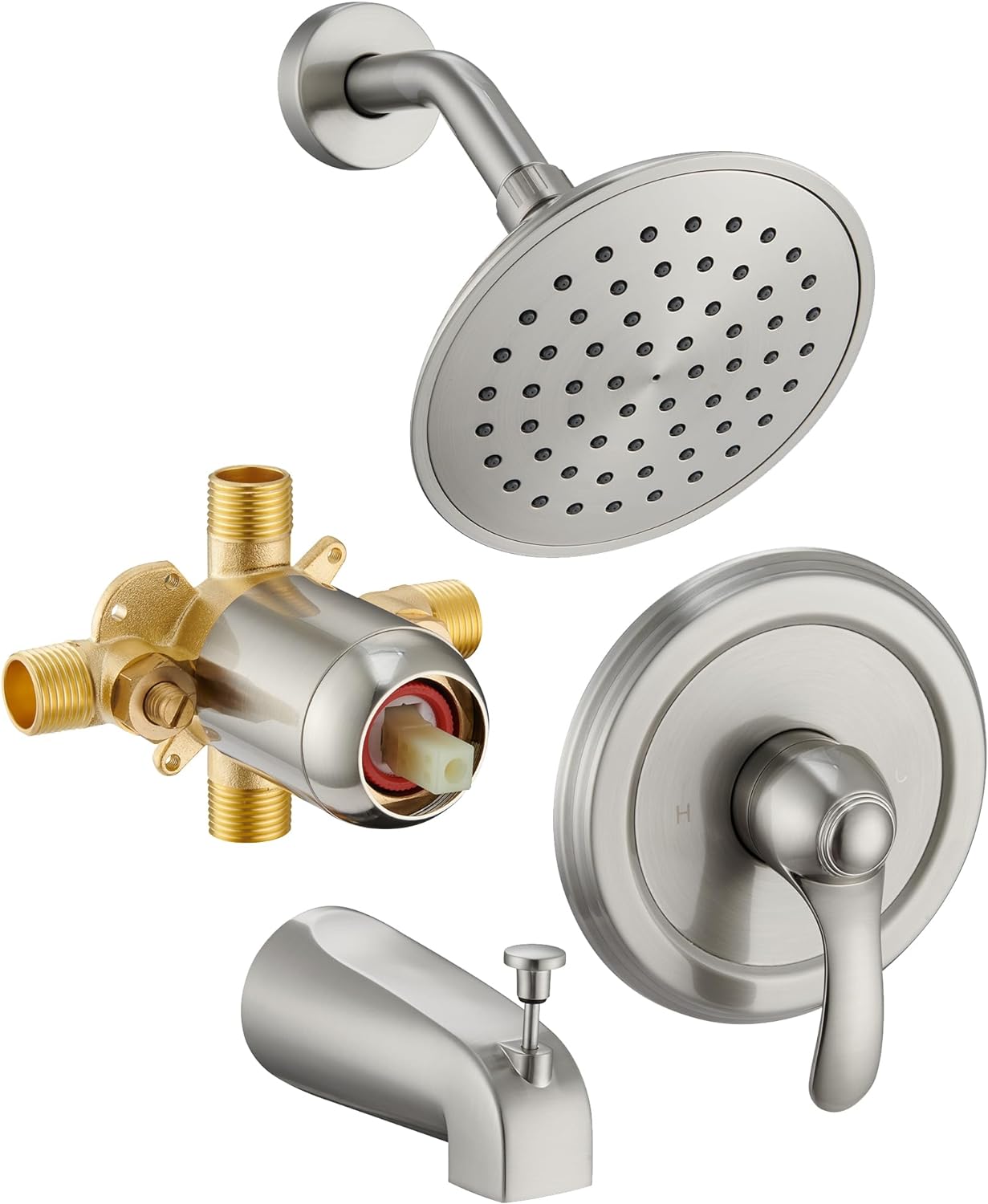 Tub Shower Faucet Set with Valve and 6-Inch Shower Head