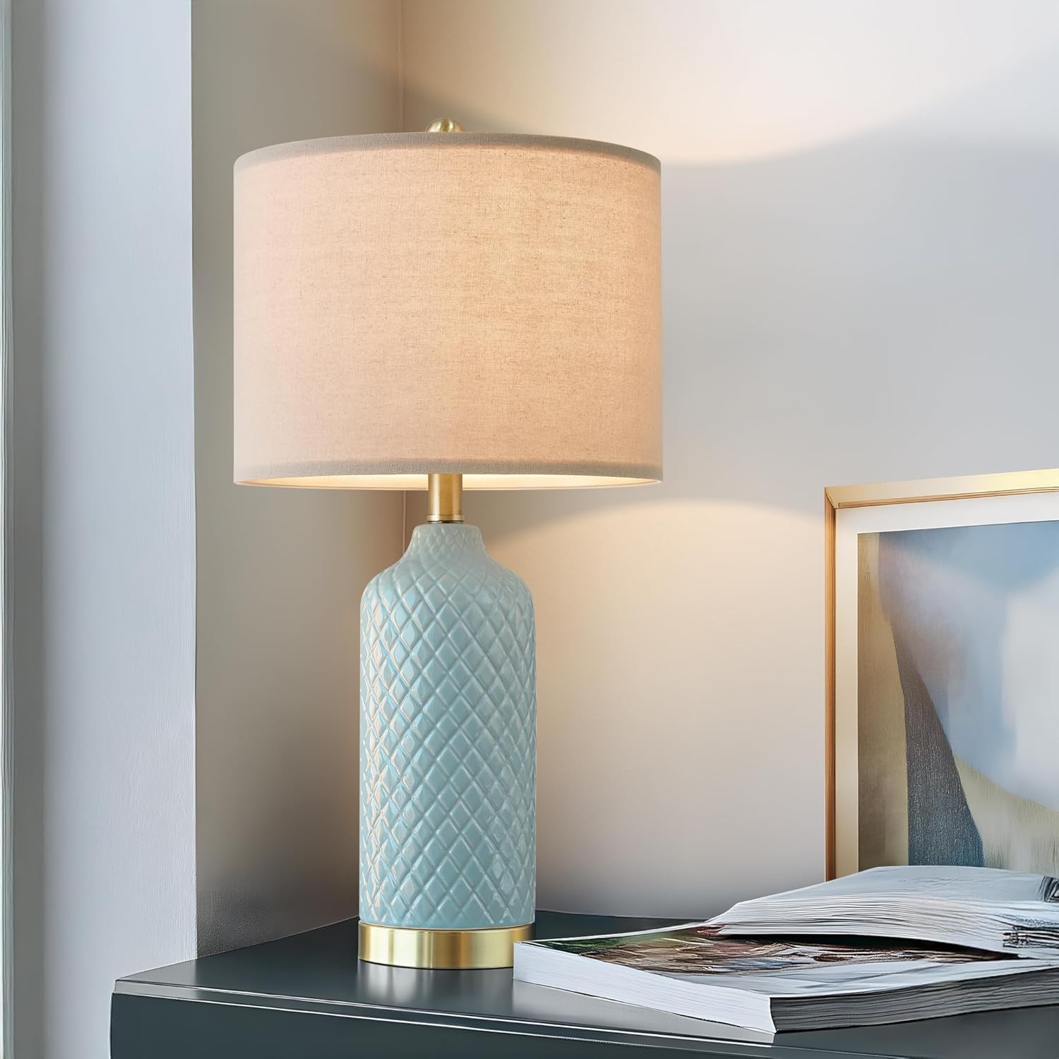 Modern Ceramic Blue Table Lamps for Living Room and Bedroom