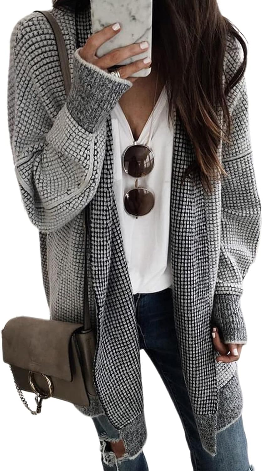 Oversized Checkered Cardigan Sweaters for Women by Sidefeel