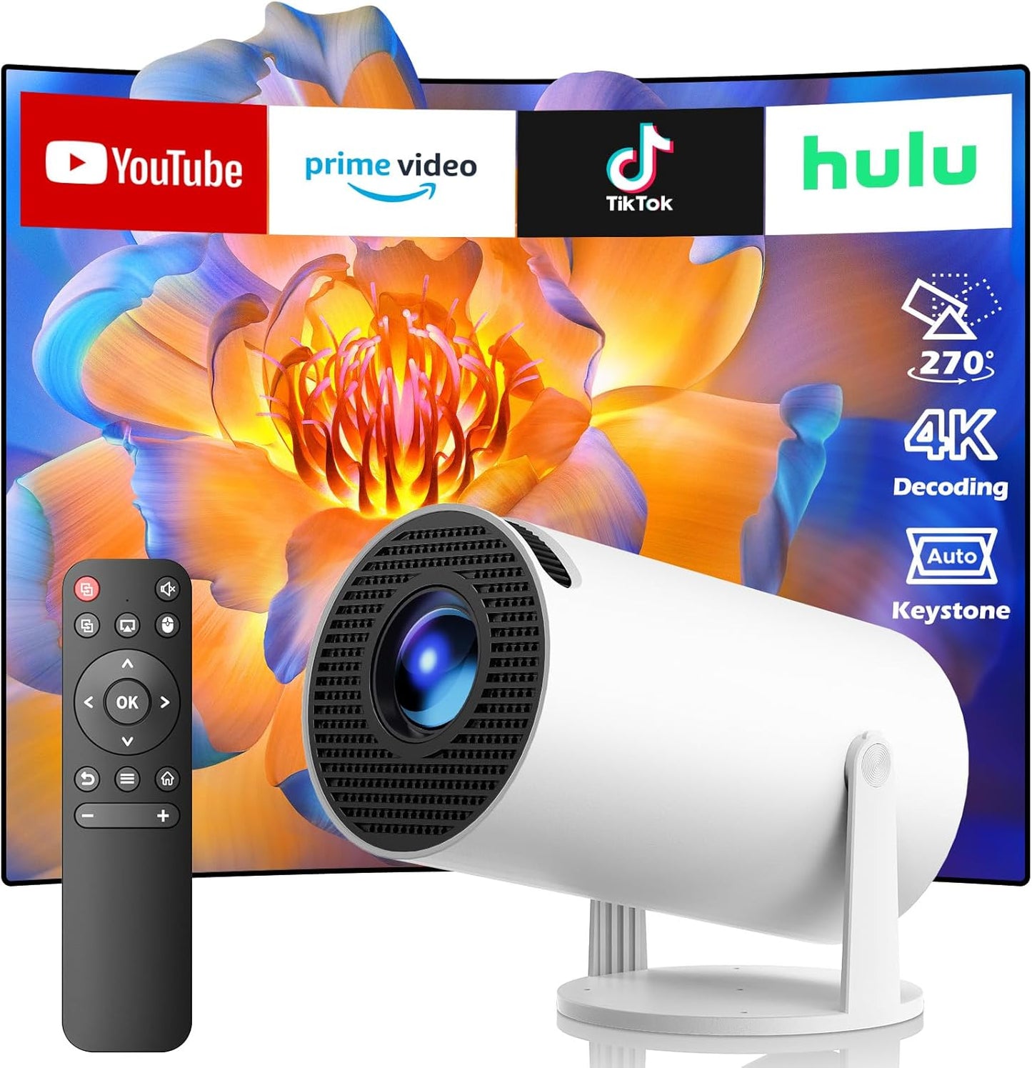 Portable Mini Projector with WiFi and Bluetooth for 4K Movies