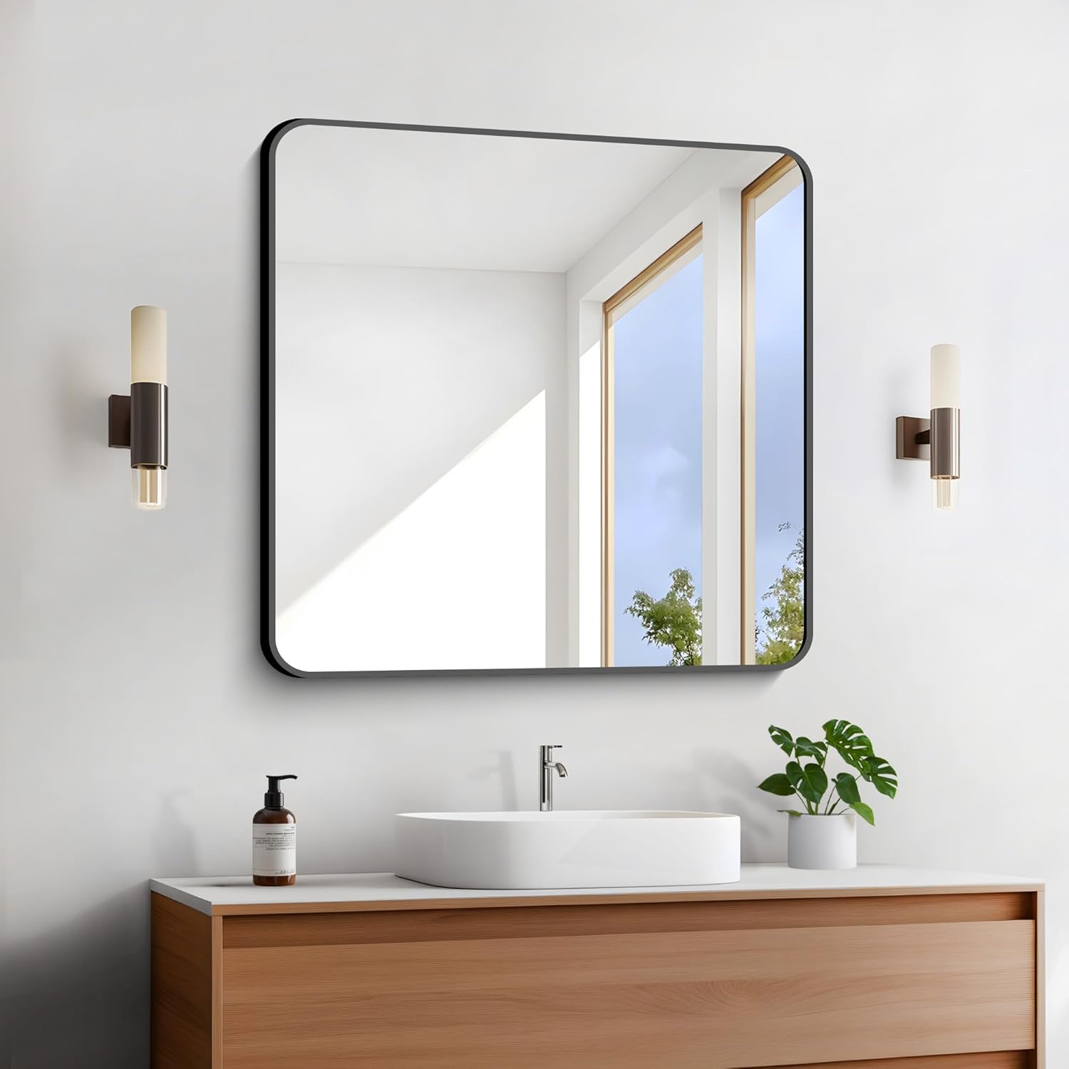 Large Square Wall Mirror 30in x 30in with Black Frame