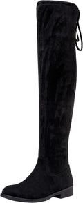 Over The Knee Suede Boots for Women - Low Flat Heel Thigh High
