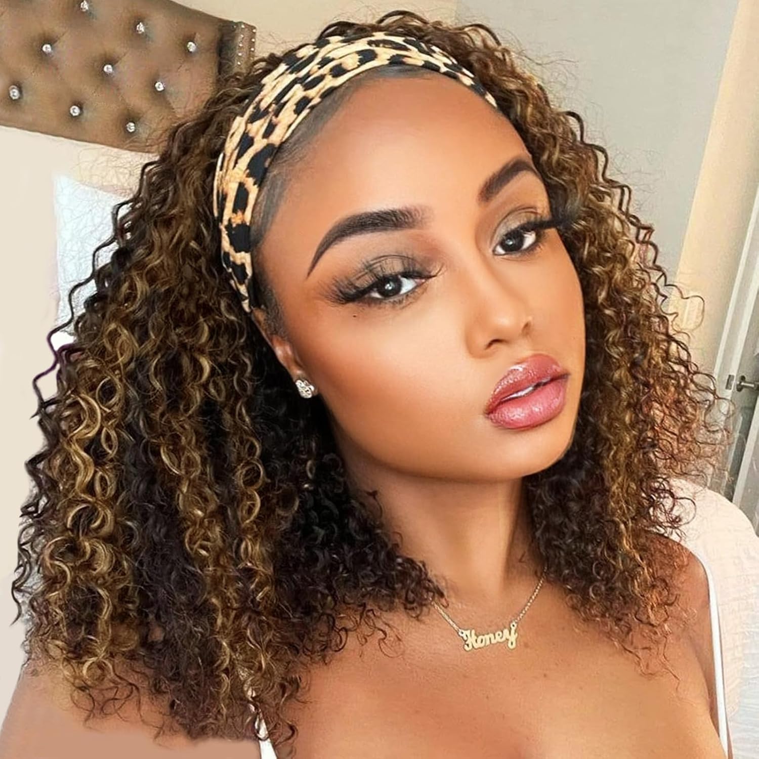 AISI QUEENS Headband Wigs for Black Women - Highlight Curly Wig