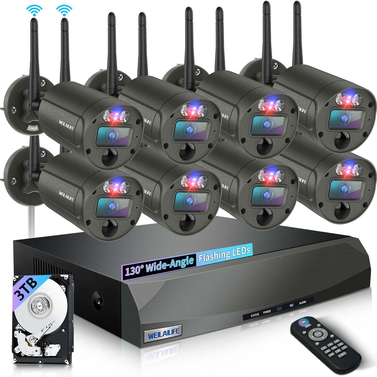 Flashing LEDs Visual Alert Outdoor Wireless Security Camera System