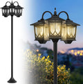 73in Aluminum Solar Lamp Post Light, 3-Head Outdoor - Warm White