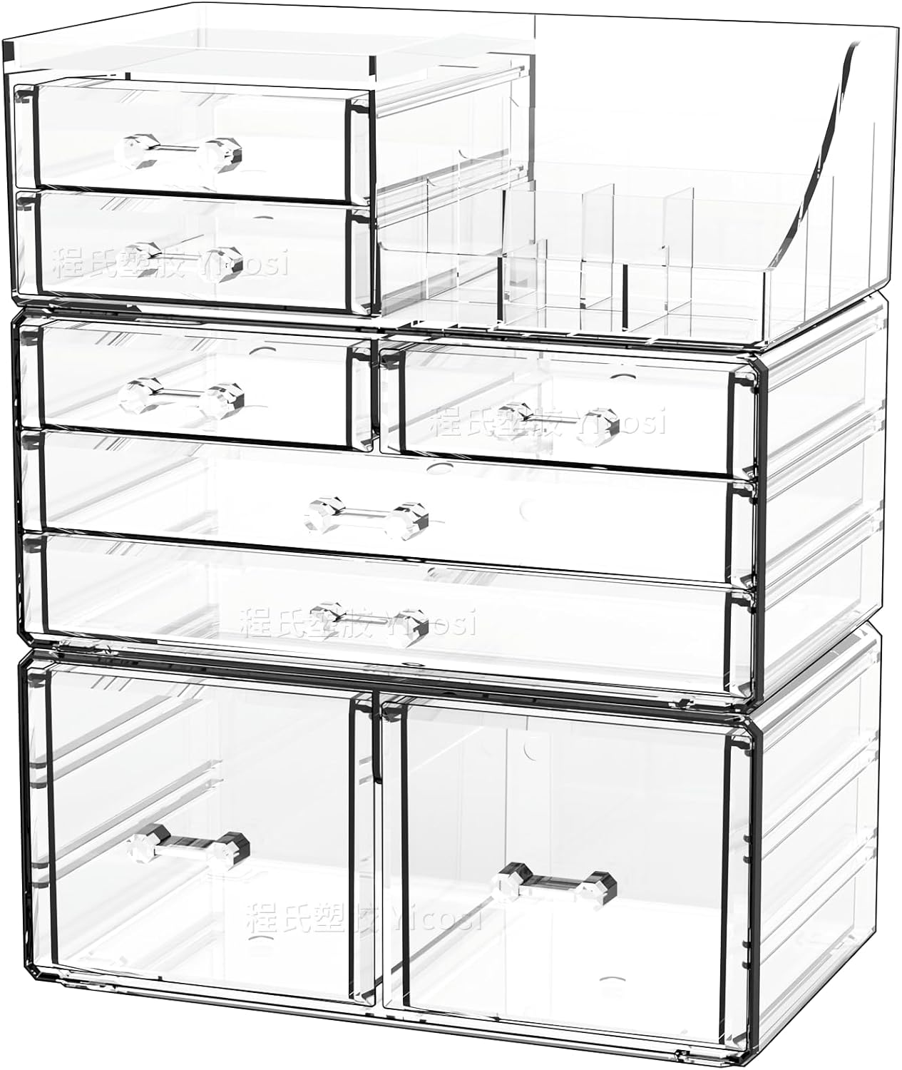 Clear Makeup Organizer with Stackable Drawers for Beauty Storage